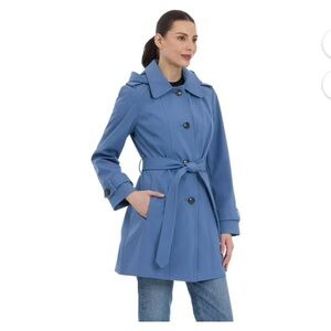 London Fog  Blue Hooded Trench Coat size Medium New
